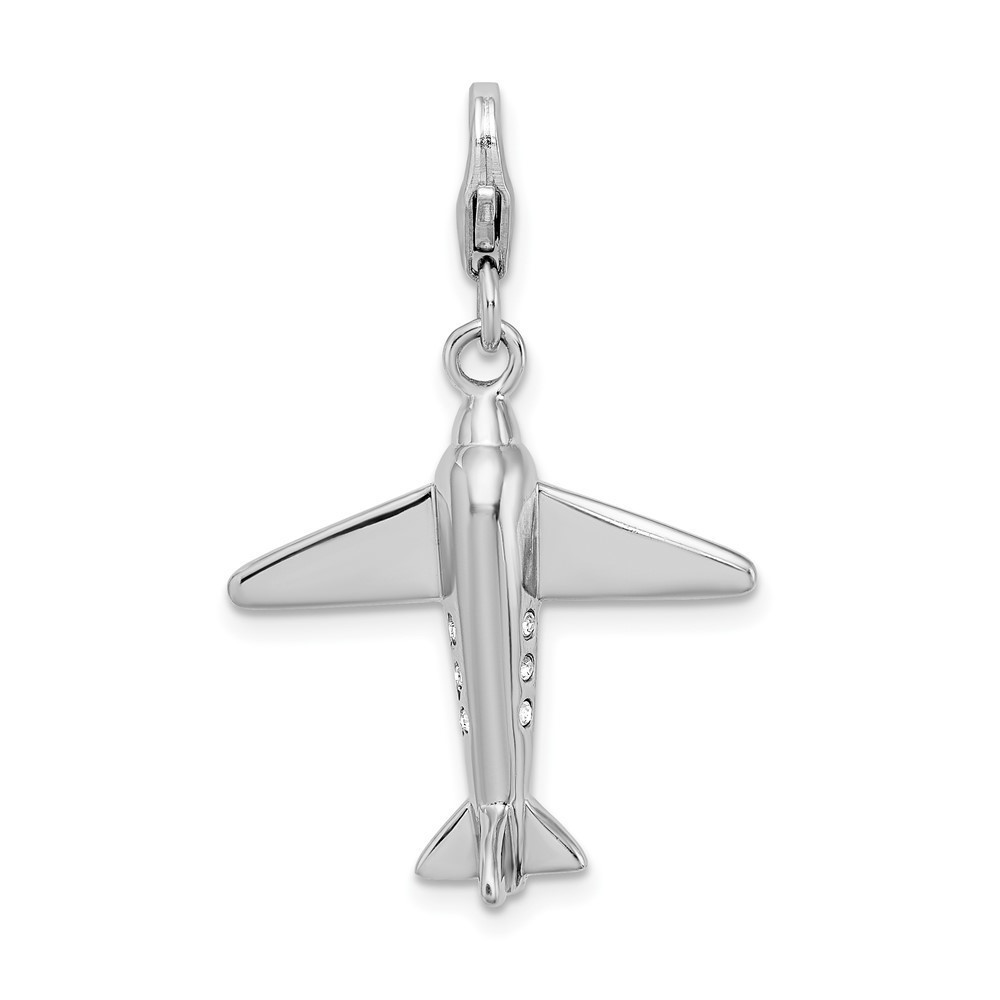 Sterling Silver 3-D Crystal From Swarovski Airplane Bracelet Charm Lobster Clasp